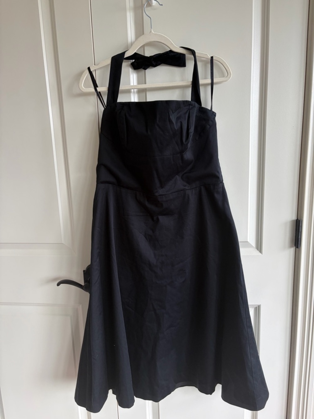White House Black Market Black Midi A-Line Dress with tie neck Size 14